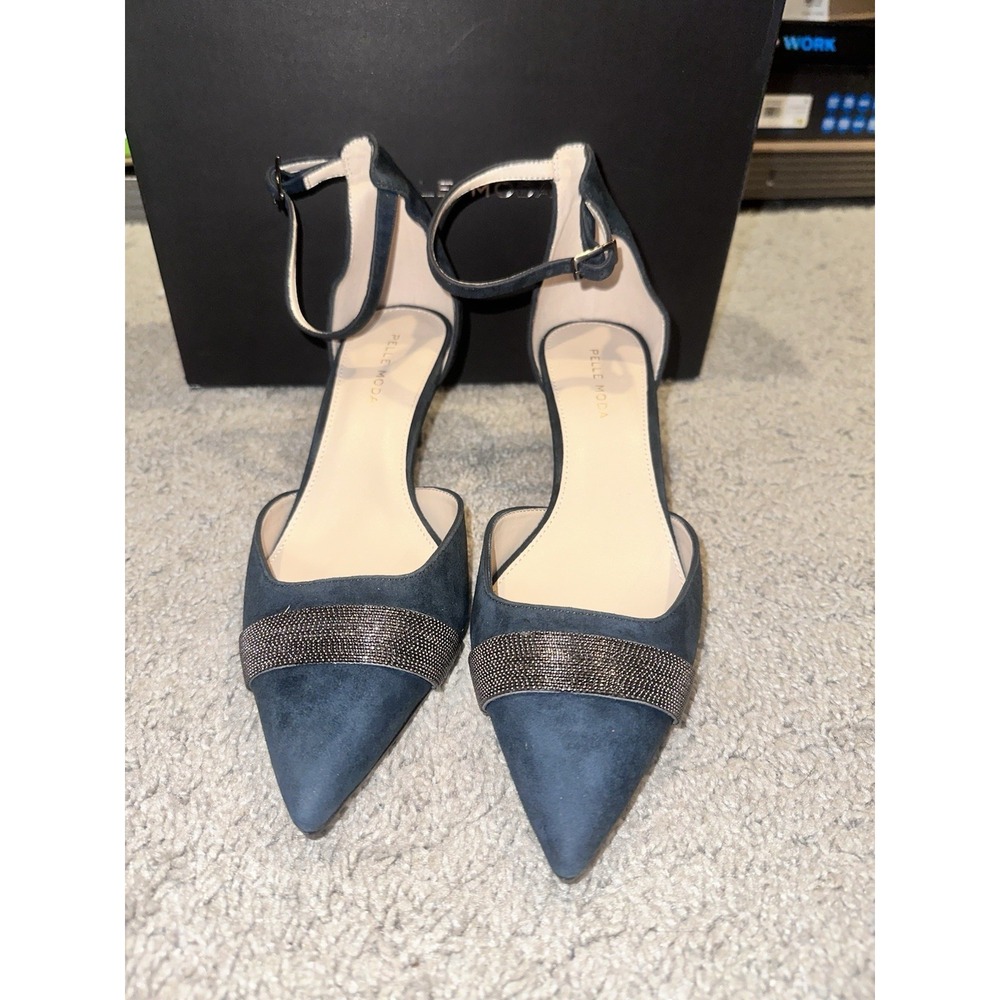 NWB  Pelle Moda 8.5m KELDA-SU Slingback Pumps Navy Kid‎ Suede Beige Shoes - Picture 2 of 6